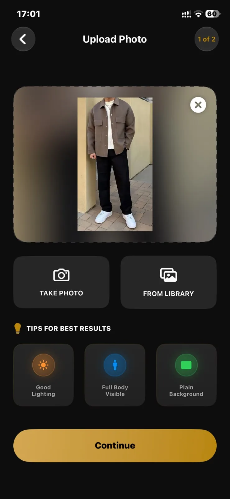 Upload your photo: A full-body photo works best.
